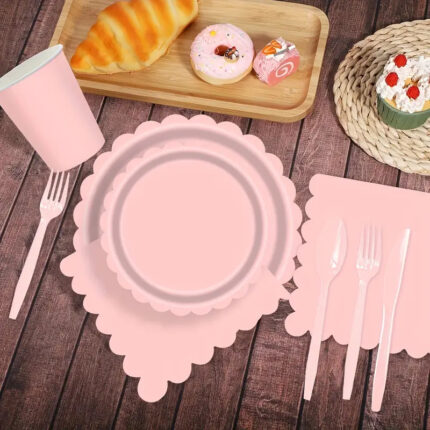 Pink Lace-Themed Disposable Tableware Set for 25 Guests