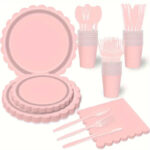 Pink Lace-Themed Disposable Tableware Set for 25 Guests - Image 2