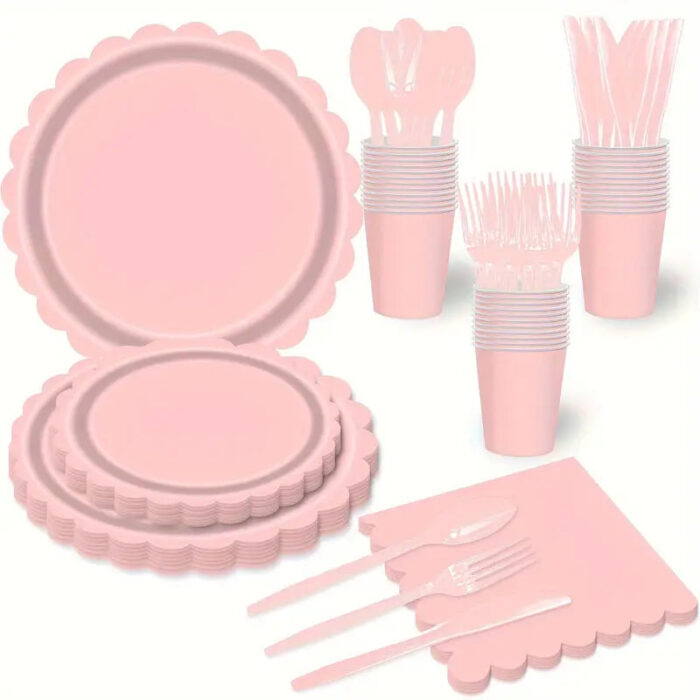 Pink Lace-Themed Disposable Tableware Set for 25 Guests - Image 2