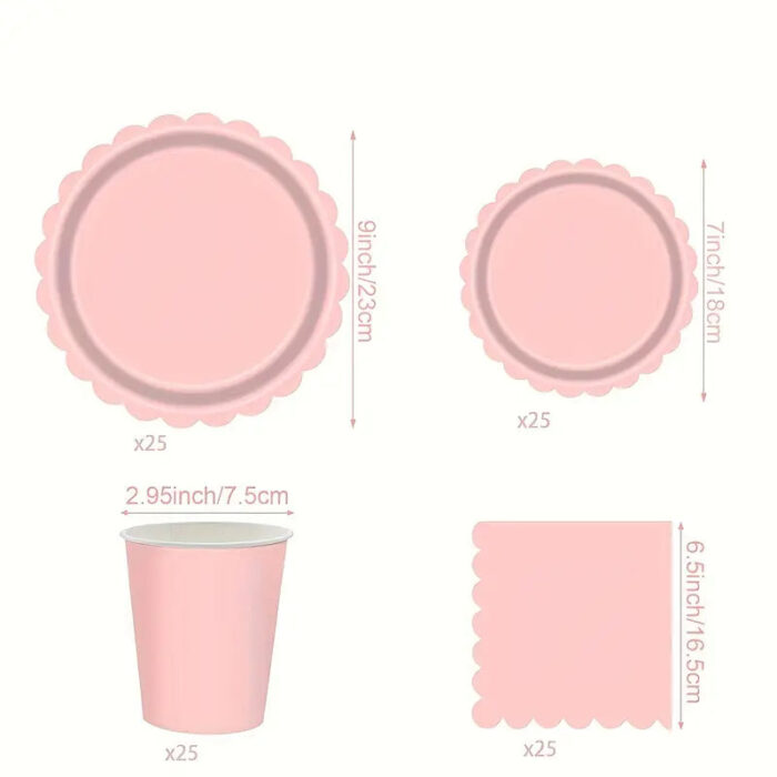 Pink Lace-Themed Disposable Tableware Set for 25 Guests - Image 3